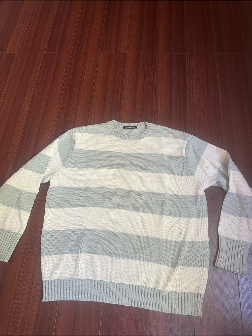 Brandy Melville Striped Crewneck Sweater in Cream and Light Gray